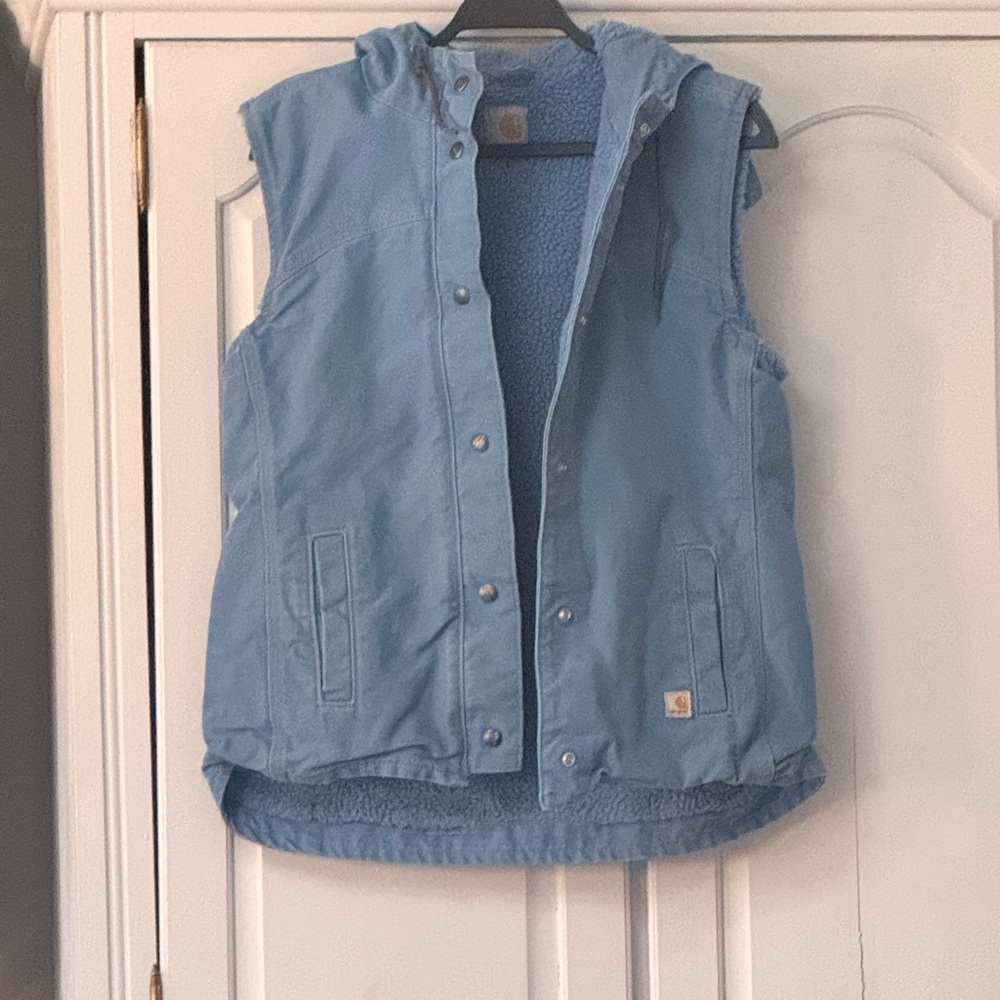 Carhartt Sandstone Berkley Vest II Light Blue Hooded sherpa lined size medium